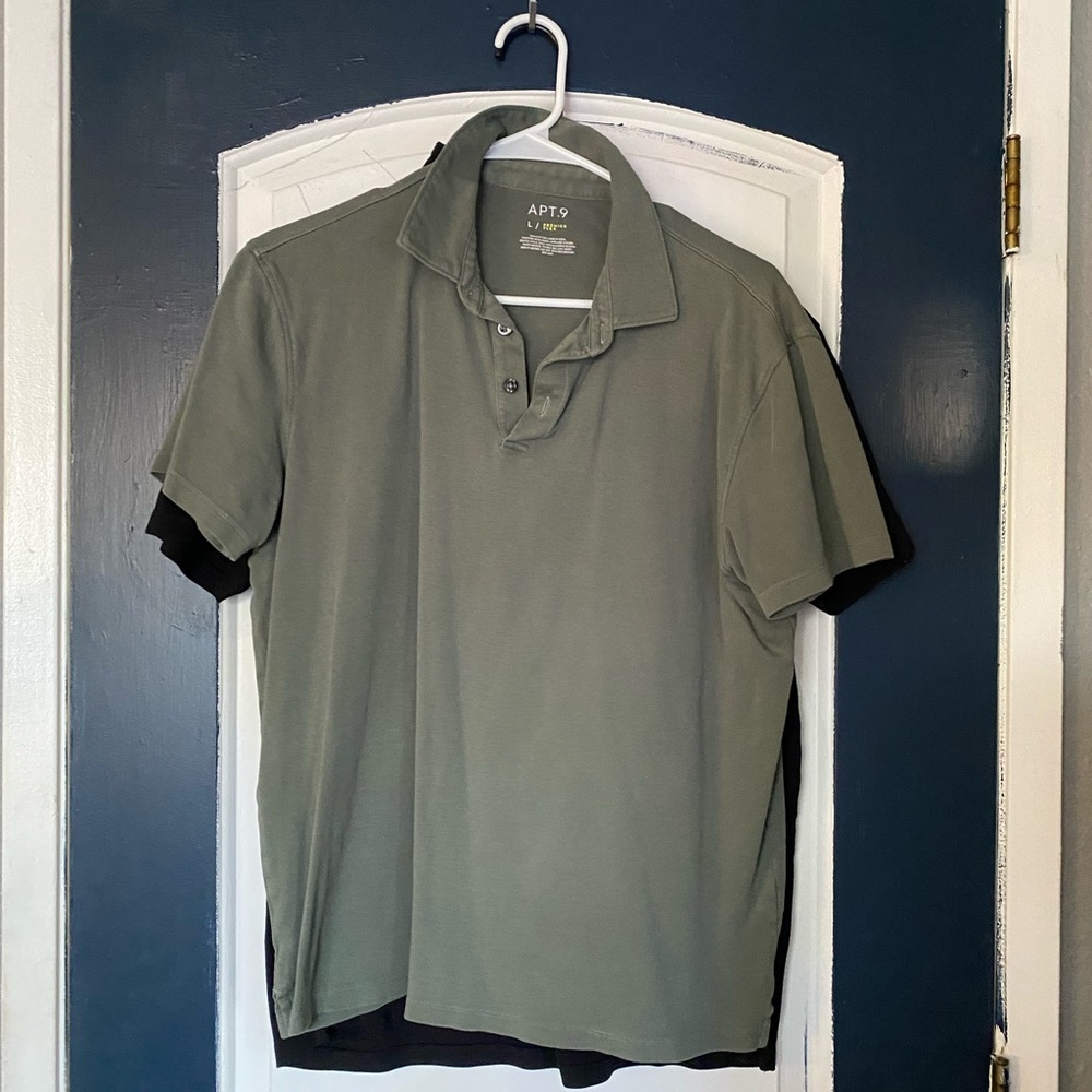 APT.9 - green/ black Polo - mens size large